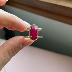 Kendra Scott size 6 gold ring, raspberry dark pink stone